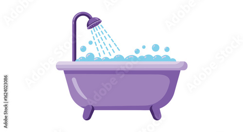 Purple Bathtub with Shower and Bubbles