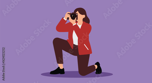 Female Photographer Taking Photos on One Knee

