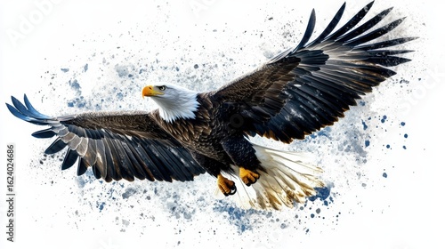 Majestic eagle soaring through a blue sky backdrop