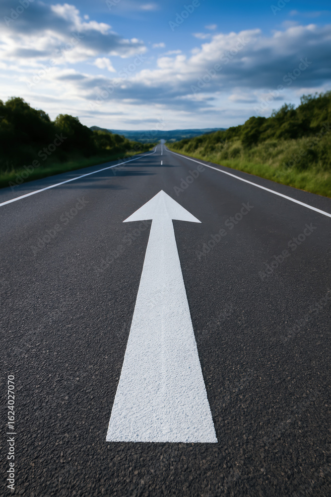 Fototapeta premium Arrow and road symbolize progress and journey toward success with bright future ahead