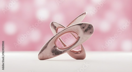 Elegant rose gold abstract sculpture on blurred soft pink background design