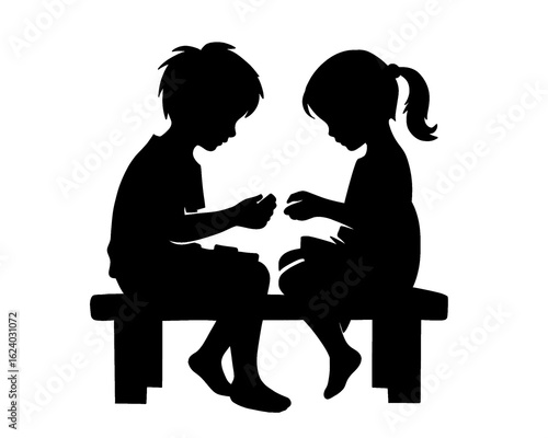 Silhouette of children playing, two children playing, vector illustration
