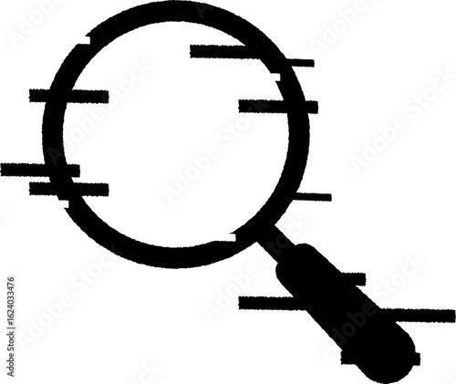 Glitched Search Icon with Magnifying Glass