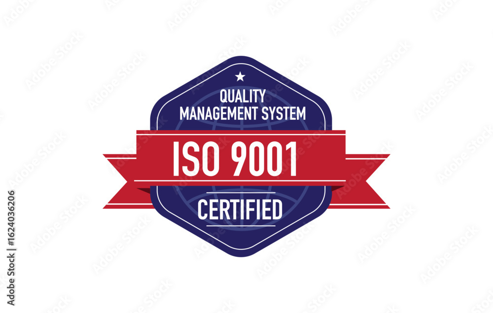 Obraz premium Iso 9001 occupational healh and safety management system certified vector label illustration. Standard quality symbol