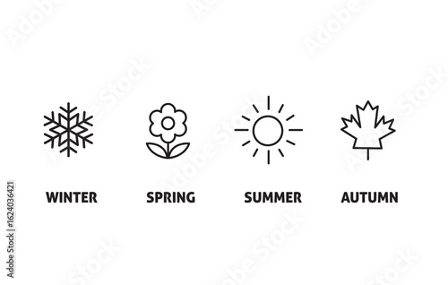 Four seasons outline icons - winter, spring - summer - autumn vector illustration