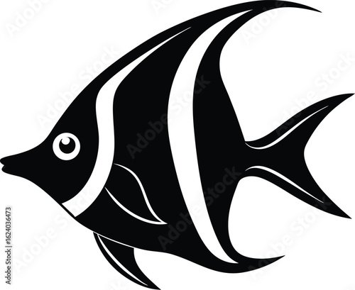 Moorish idol fish silhouette isolated on transparent background