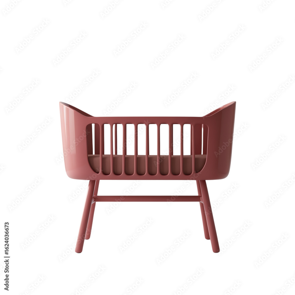 Elegant pink baby crib isolated on transparent background for modern nursery decor Elegant pink baby crib isolated on transparent background for modern nursery decor