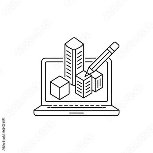 3d modeling and design on a laptop with a pencil