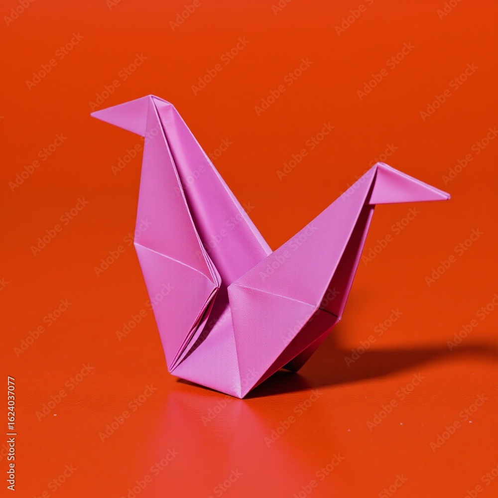 Fototapeta premium Cool Digital illustration of a purple origami bird against an orange background