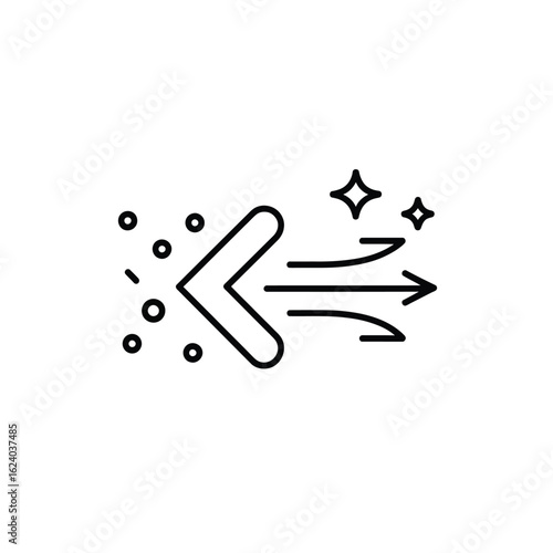 Arrow icon showing incoming particles and outgoing clean air