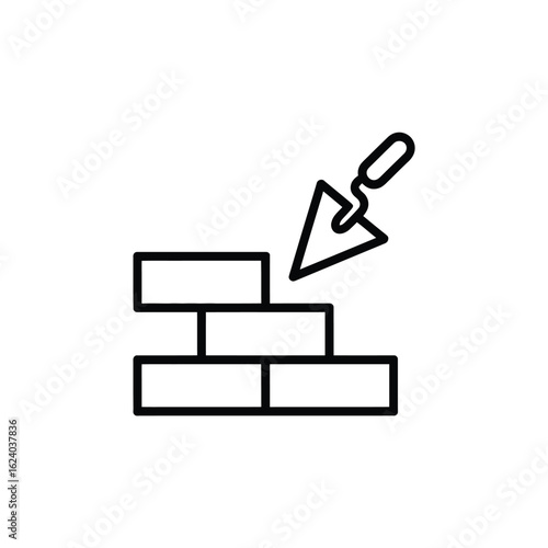 Bricklaying icon with trowel and stacked bricks