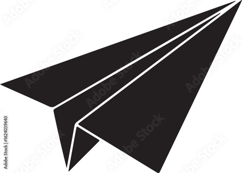 Black paper airplane icon with white lines on white background origami flight