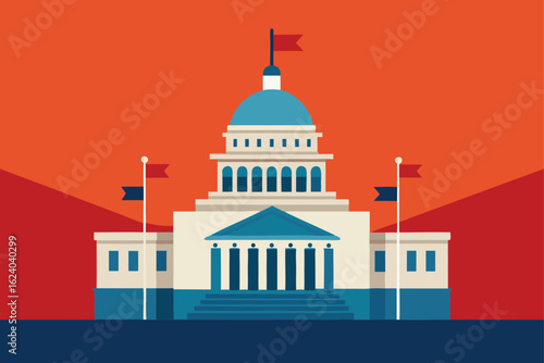 watercolor-style-capitol-building-with-flags--.eps