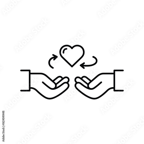 Hands exchanging a heart with circular arrows