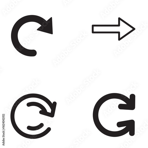 Vector illustration of black arrows in various styles for interface and navigation designs