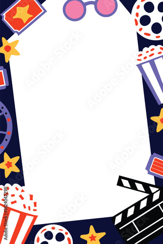 Movie Night Vertical & Portrait Poster Template. Cinema Doodle Frame with Blank Copy Space