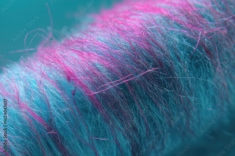 Obraz premium Macro of Fuzzy Synthetic Fiber Roll in Cyan and Pink Tones
