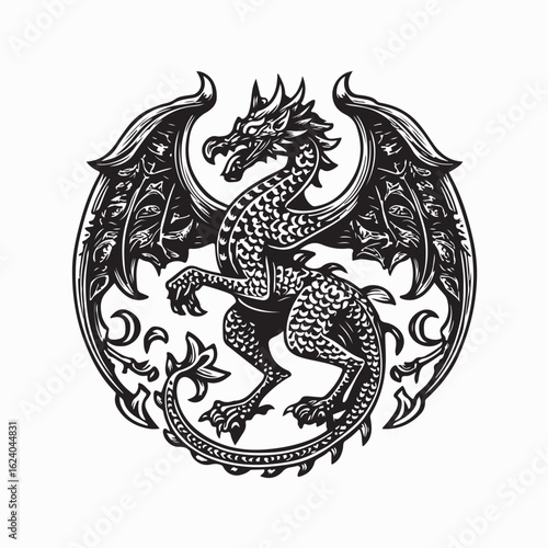 Detailed Celtic Dragon Line Art Vector in Black and White Mythical Fantasy Design