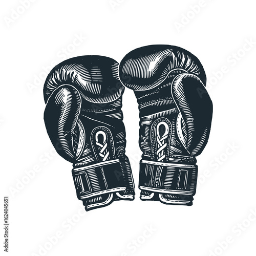 Two boxing gloves. Black white vector illustration.