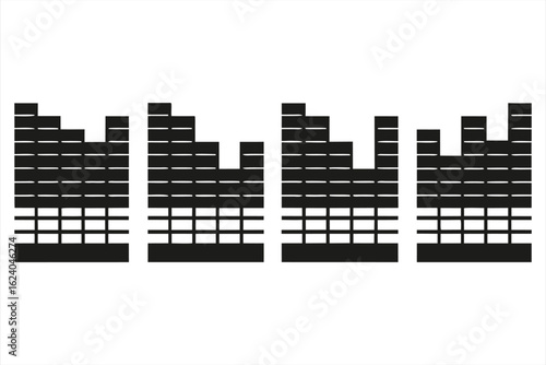 Graphic representation of an audio equalizer or sound level meter, displaying bars of varying heights to indicate sound intensity or frequency