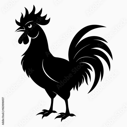 Black Rooster Silhouette Graphic | Crowing Farm Chicken Vector for Logo Design