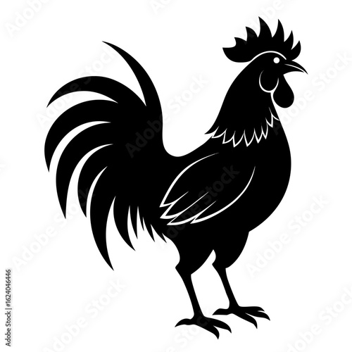 Black Rooster Silhouette Graphic | Crowing Farm Chicken Vector for Logo Design