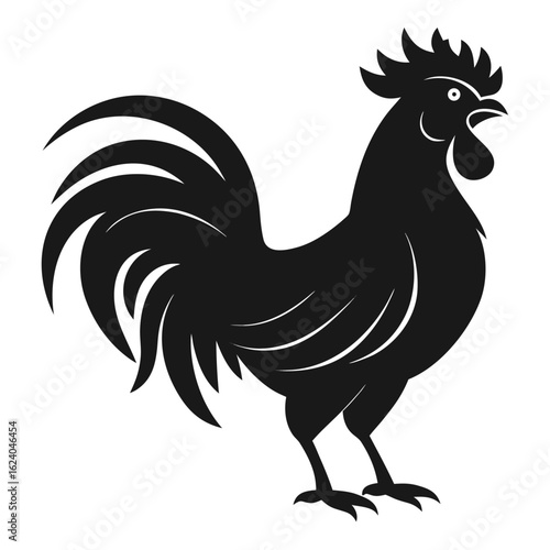 Black Rooster Silhouette Graphic | Crowing Farm Chicken Vector for Logo Design