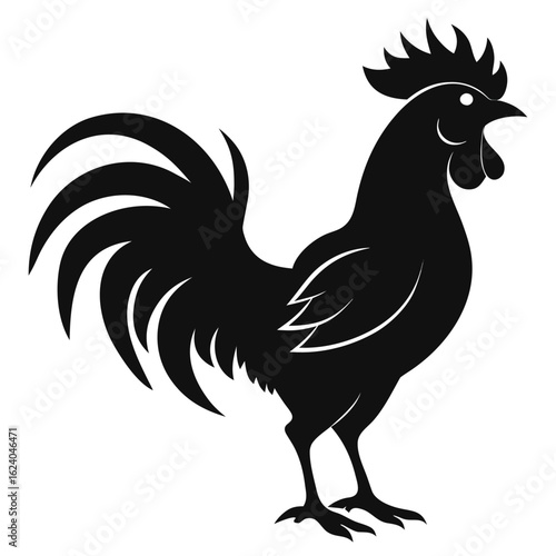 Black Rooster Silhouette Graphic | Crowing Farm Chicken Vector for Logo Design