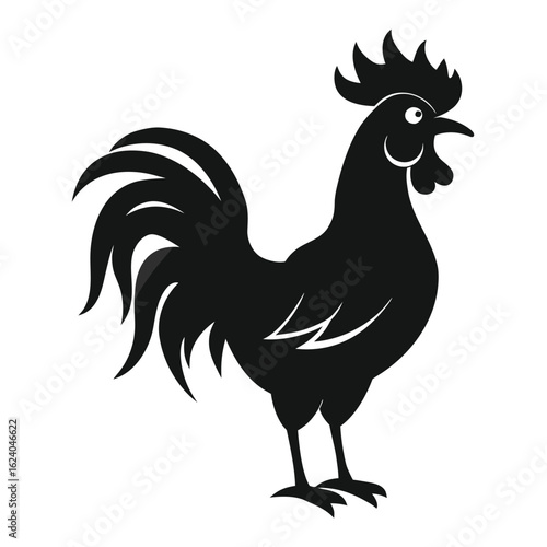 Crowing Rooster Silhouette | Black and White Vector Farm Bird Icon