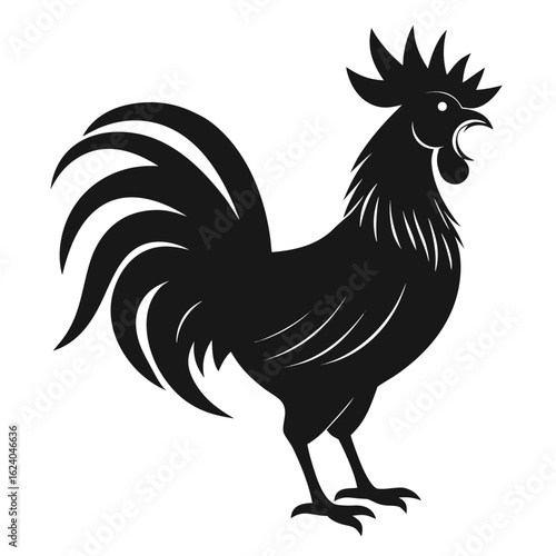 Crowing Rooster Silhouette | Black and White Vector Farm Bird Icon