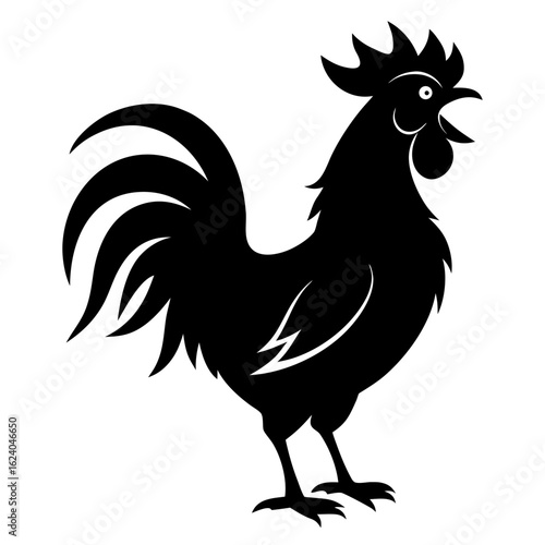 Crowing Rooster Silhouette | Black and White Vector Farm Bird Icon
