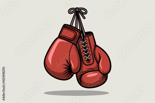 Displays two red boxing gloves hanging by their laces. Perfect for sportsthemed designs and fitness promotions.