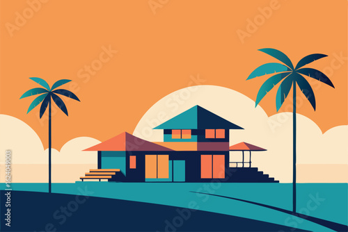 beachfront vacation house vector with umbrellas  p (1).eps