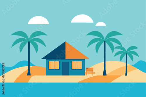 beachfront vacation house vector with umbrellas  p.eps