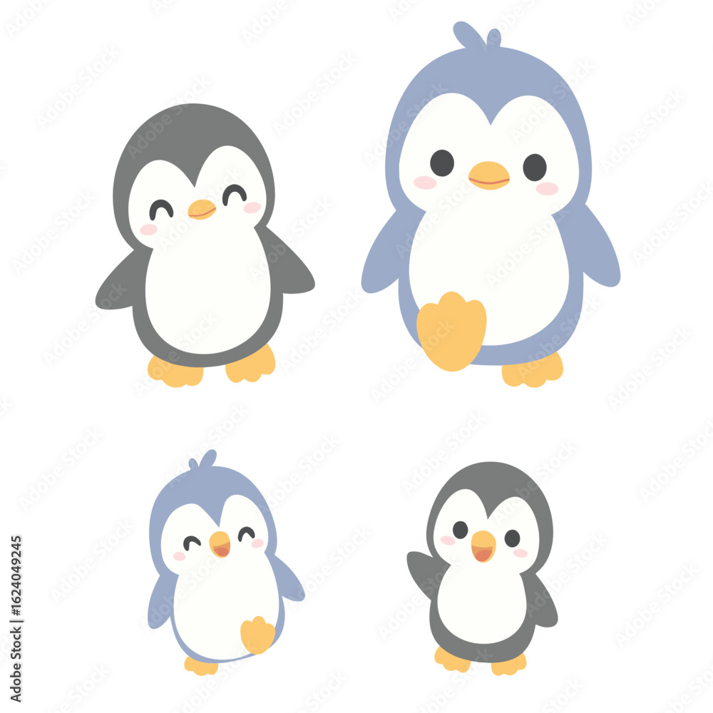 Naklejka premium Cute cartoon penguin character set