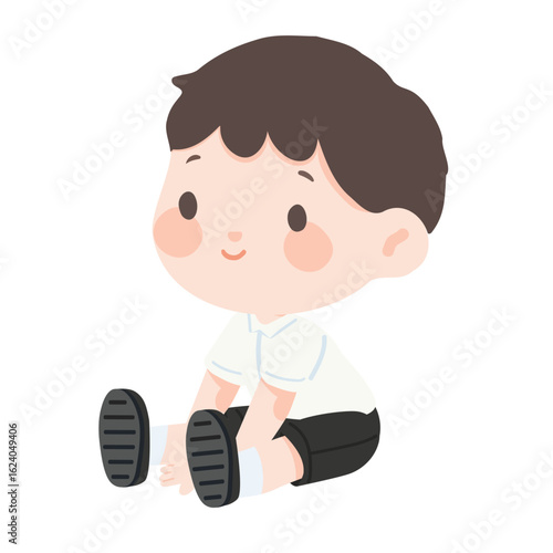 Illustration of a Cute Boy Sitting Down