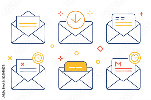 Set of mail icons vector illustration with envelopes and communication symbols for web and business use