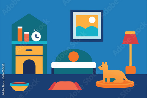 bedroom with a pet s corner   dog bed  toys  feedi (1).eps