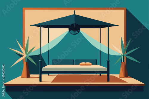 bedroom with canopy mosquito netting  bamboo bedfr.eps