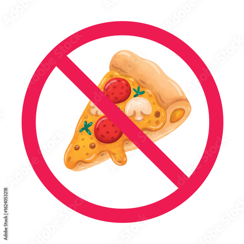 Pizza with forbidden sign, unhealthy fast food not allowed clip art, no pizza sign