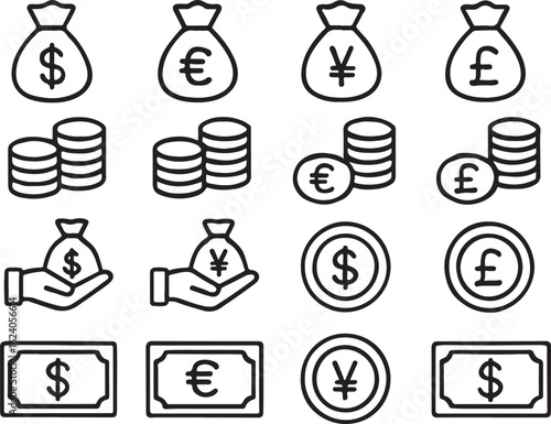 Money symbols currency icons dollar euro yen pound