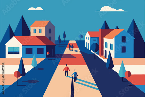 bright flat design of a neighborhood block with ho.eps