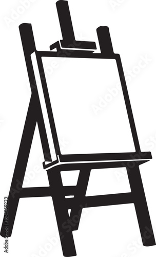 Black silhouette of an artist's easel with a blank canvas painting drawing 1