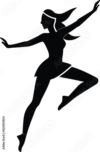 Young hip hop dancer girl silhouette isolated on transparent background