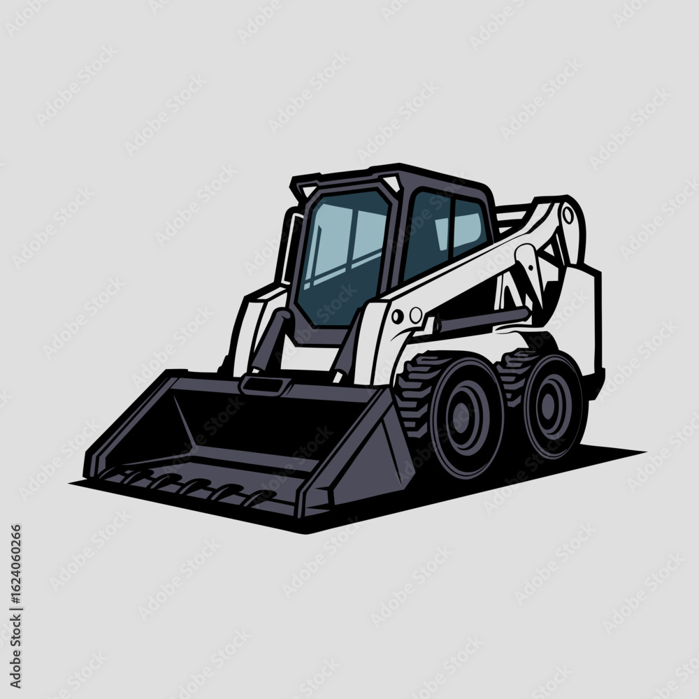 Naklejka premium Of a mini excavator in a simple black and white design. Suitable for constructionthemed designs and industrial visuals.