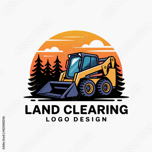 Mini excavator logo design featuring a skid steer loader, suitable for construction, land clearing, excavation company branding, and heavy equipment businesses.
