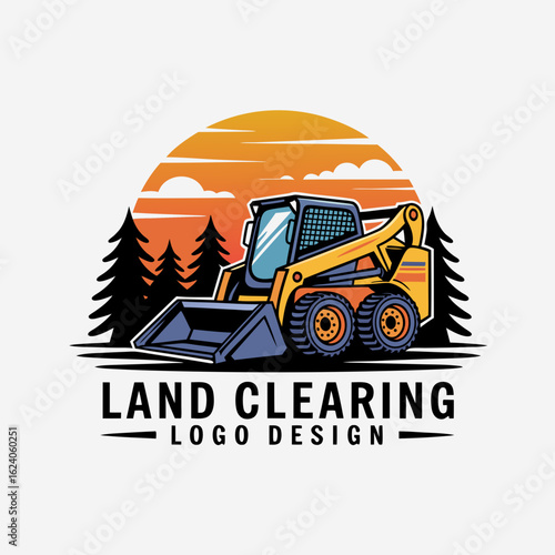 Mini excavator logo design featuring a skid steer loader, suitable for construction, land clearing, excavation company branding, and heavy equipment businesses.
