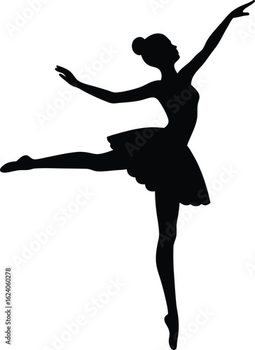 Silhouette of a girl performing a graceful ballet isolated on transparent background