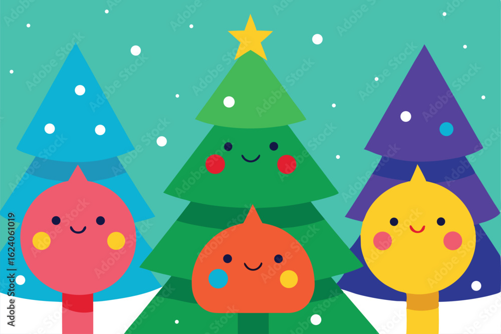 Fototapeta premium cartoon christmas tree background featuring bright (1).eps