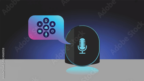 Smart speaker microphone with app icons location play